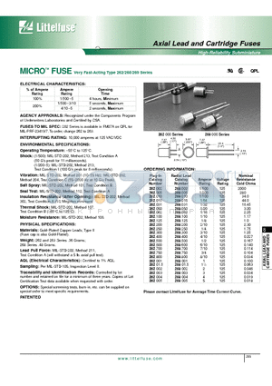 262001 datasheet - MICRO FUSE Very Fast-Acting Type 262/268/269 Series