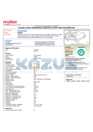 0015916079 datasheet - 2.54mm (.100) Pitch SL Wire-to-Board Header, Low Profile, Surface Mount, Single Row, Right Angle, .120 Pocket, Shrouded, with Press-fit Plastic Peg, 2 Circuits