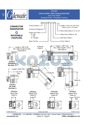 370GJ007G11 datasheet - Submersible Cable Sealing Backshell