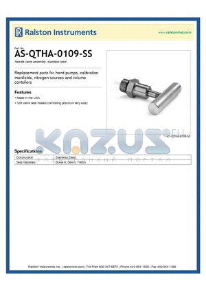 AS-QTHA-0109-SS datasheet - Needle valve assembly, stainless steel