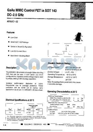 AS002M4-00 datasheet - GaAs MMIC Control FET in SOT 143 DC-2.5 GHz