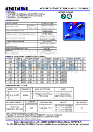 AS-SMD datasheet - MICROPROCESSOR CRYSTAL HC-49/US LOW PROFILE