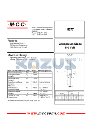 1N277 datasheet - 110 Volt Germanium Diode
