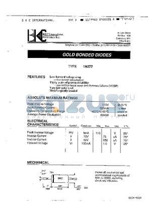 1N278 datasheet - GOLD BONDED DIODES(Low forward voltage, low power consumption)