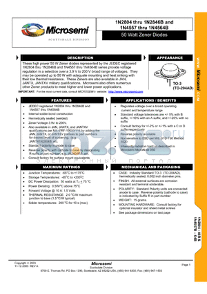 1N2804RB datasheet - 50 Watt Zener Diodes