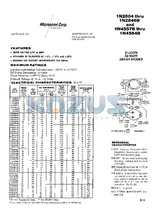 1N2805B datasheet - SILICON 50 WATT ZENER DIODES