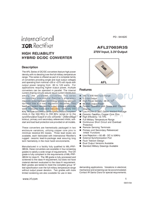 AFL27003R3DW/ES datasheet - HIGH RELIABILITY HYBRID DC/DC CONVERTER