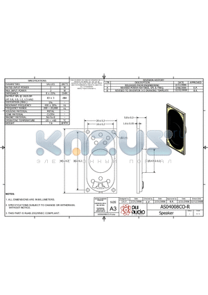 AS04008CO-R datasheet - Speaker