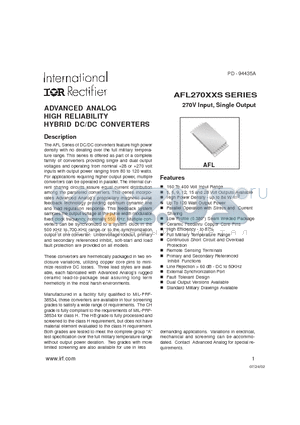 AFL27005DW/ES datasheet - ADVANCED ANALOG HIGH RELIABILITY HYBRID DC/DC CONVERTERS