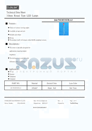 264-7SURT/S530-A3 datasheet - 3.0mm Round Type LED Lamps