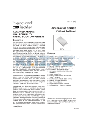 AFL27005DX/HB datasheet - ADVANCED ANALOG HIGH RELIABILITY HYBRID DC/DC CONVERTERS