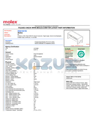 A-4455-AZ14B datasheet - 2.54mm (.100) Pitch KK^ PC Board Connector, Right Angle, End-to-End Stackable, 0.80lm (30l) Gold (Au), 14 Circuits