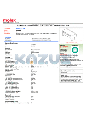 A-4455-AZ23A datasheet - 2.54mm (.100) Pitch KK^ PC Board Connector, Right Angle, End-to-End Stackable, 0.38lm (15l) Gold (Au), 23 Circuits