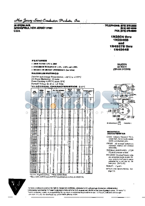 1N2817B datasheet - SILICON 50 WATT ZENER DIODE