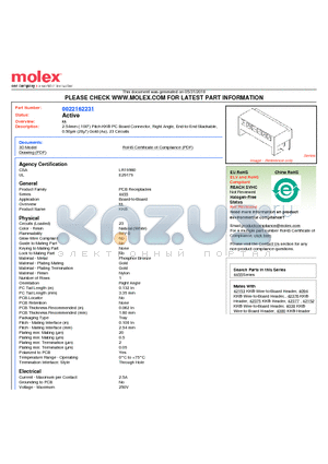 A-4455-AZ23A datasheet - 2.54mm (.100) Pitch KK^ PC Board Connector, Right Angle, End-to-End Stackable, 0.50lm (20l) Gold (Au), 23 Circuits