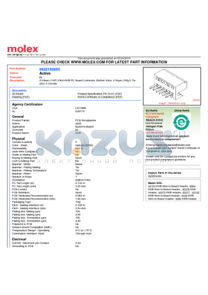 A-4455-BH05D datasheet - 2.54mm (.100) Pitch KK^ PC Board Connector, Bottom Entry, 2.54lm (100l) Tin (Sn), 5 Circuits