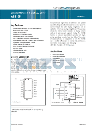 AS1105WL-T datasheet - Serially Interfaced, 4-Digit LED Driver