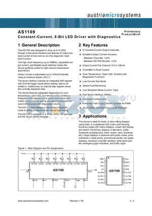 AS1109 datasheet - Constant-Current, 8-Bit LED Driver with Diagnostics