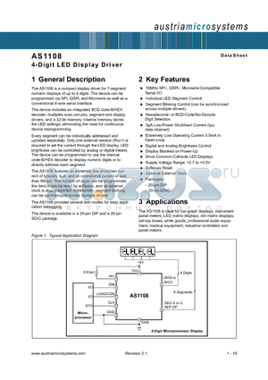 AS1108PL datasheet - 4-Digit LED Display Driver