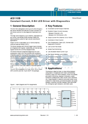 AS1109 datasheet - Constant-Current, 8-Bit LED Driver with Diagnostics