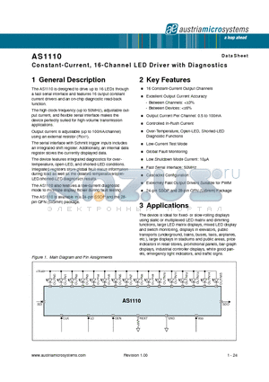 AS1110 datasheet - Constant-Current, 16-Channel LED Driver with Diagnostics