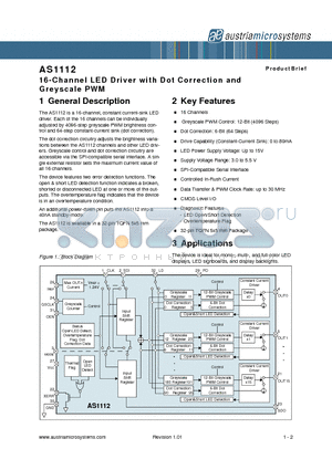 AS1112 datasheet - 16-Channel LED Driver with Dot Correction and Greyscale PWM