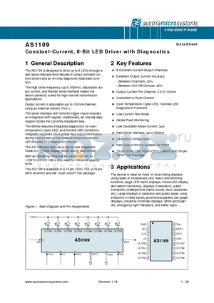 AS1109-BSSU datasheet - Constant-Current, 8-Bit LED Driver with Diagnostics