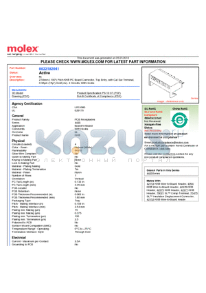 A-4455-CZ04A datasheet - 2.54mm (.100) Pitch KK^ PC Board Connector, Top Entry, with Cat Ear Terminal, 0.38lm (15l) Gold (Au), 4 Circuits, With Hooks