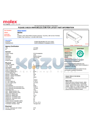 A-4455-CZ05A datasheet - 2.54mm (.100) Pitch KK^ PC Board Connector, Top Entry, with Cat Ear Terminal, 0.38lm (15l) Gold (Au), 5 Circuits, With Hooks