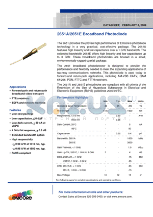 2651E-020-047-M datasheet - Broadband Photodiode