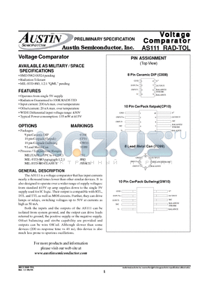 AS111GW10/SPACE datasheet - Voltage Comparator