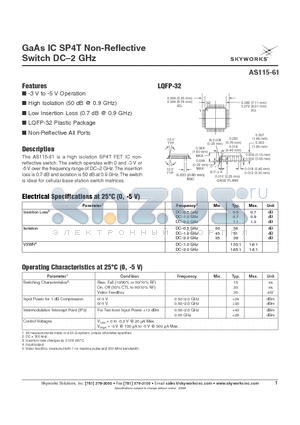 AS115-61 datasheet - GaAs IC SP4T Non-Reflective Switch DC-2 GHz