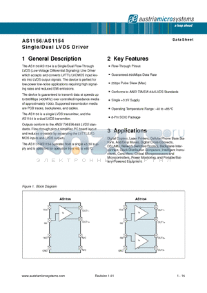 AS1154 datasheet - Single/Dual LVDS Driver