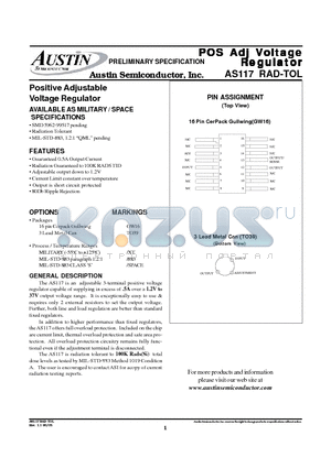 AS117PGW16/SPACE datasheet - Positive Adjustable Voltage Regulator