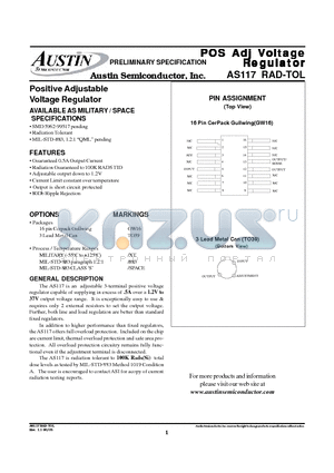 AS117PGW16/XT datasheet - Positive Adjustable Voltage Regulator