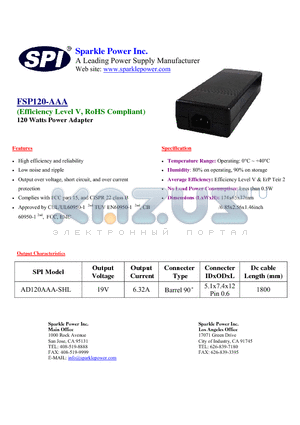 AS120AAA-SHL datasheet - 120 Watts Power Adapter High efficiency and reliability