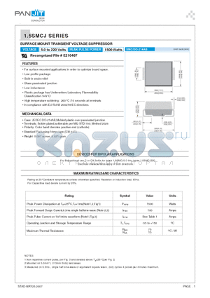 1.5SMCJ64A datasheet - SURFACE MOUNT TRANSIENT VOLTAGE SUPPRESSOR