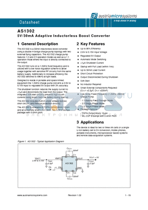 AS1302 datasheet - 5V/30mA Adaptive Inductorless Boost Converter