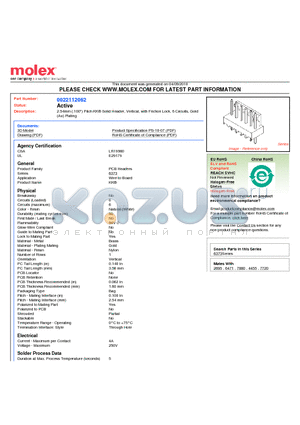 0022112062 datasheet - 2.54mm (.100) Pitch KK^ Solid Header, Vertical, with Friction Lock, 6 Circuits, Gold (Au) Plating