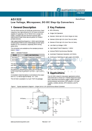 AS1322 datasheet - Low Voltage, Micropower, DC-DC Step-Up Converters