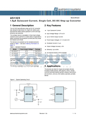 AS1323-BTTT-27 datasheet - 1.6uA Quiescent Current, Single Cell, DC-DC Step-up Converter