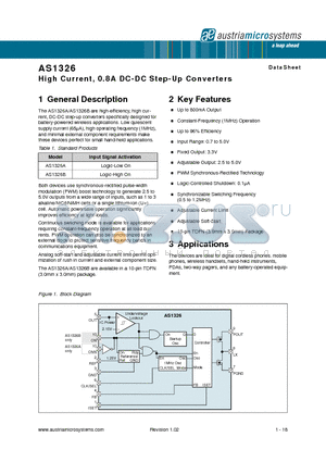 AS1326A-BTDT datasheet - High Current, 0.8A DC-DC Step-Up Converters