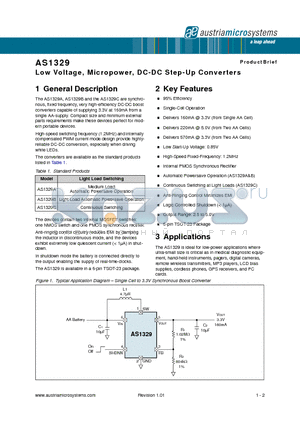 AS1329 datasheet - Low Voltage, Micropower, DC-DC Step-Up Converters