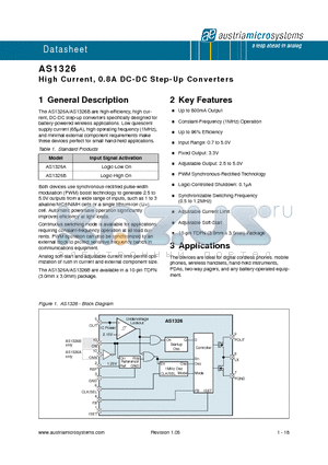 AS1326B datasheet - High Current, 0.8A DC-DC Step-Up Converters
