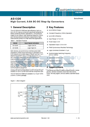 AS1326A-BTDR datasheet - High Current, 0.8A DC-DC Step-Up Converters