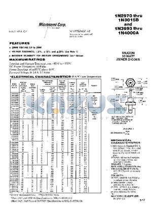 1N2972B datasheet - Silicon 10 WATT Zener Diodes