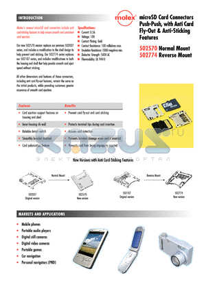 502774-0891 datasheet - micro SD Card Connectors Push-Push, with Anti Card Fly-Out & Anti-Sticking Features