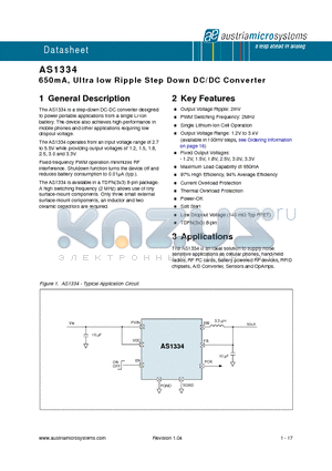AS1334 datasheet - 650mA, Ultra low Ripple Step Down DC/DC Converter
