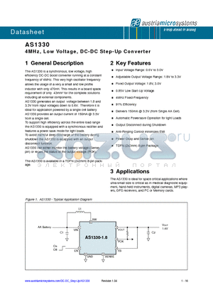 AS1330-BTDT-30 datasheet - 4MHz, Low Voltage, DC-DC Step-Up Converter