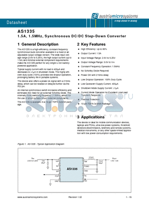 AS1335-BTDT-100 datasheet - 1.5A, 1.5MHz, Synchronous DC/DC Step-Down Converter